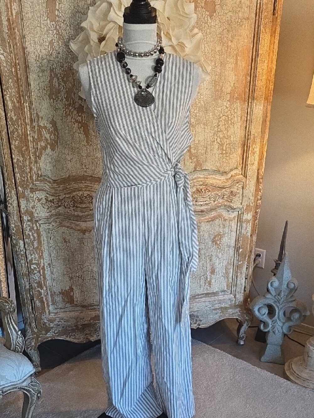 CIDER Gray and White Striped Jumpsuit with Tag XK